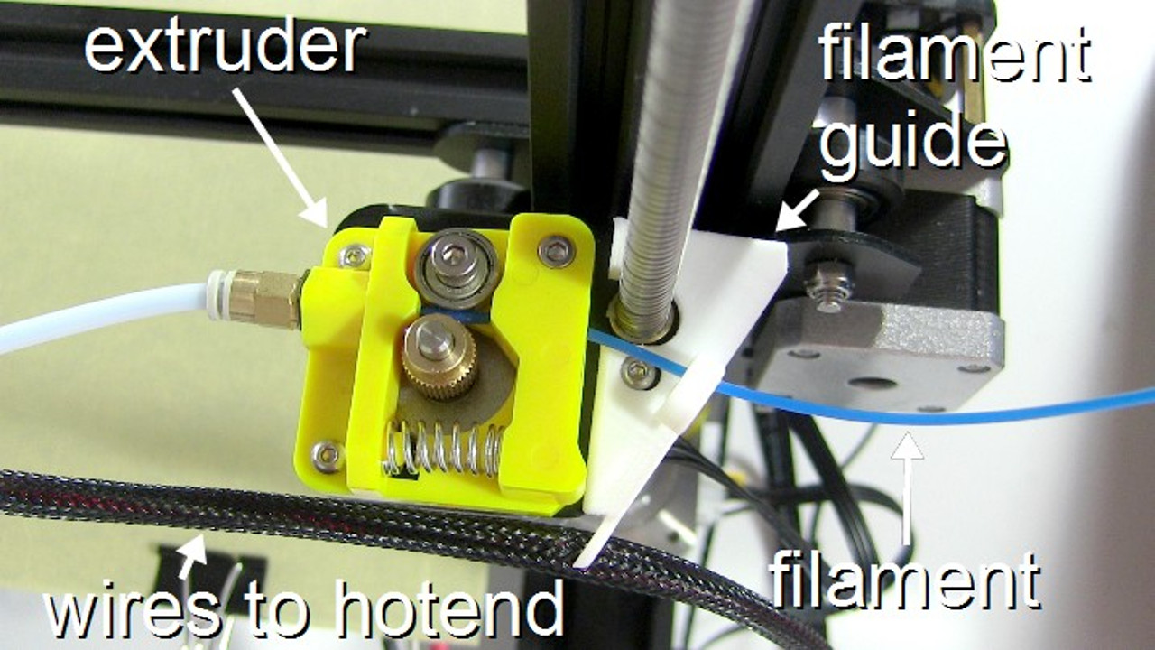 Top view of the filament guide added to the CR-10 3D printer.