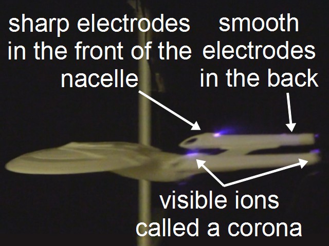 Enterprise's sharp and smooth electrodes for ion propulsion.