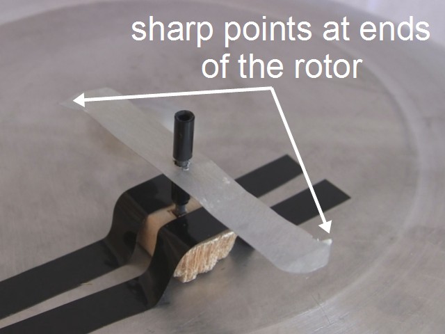 Ion rotor's sharp points for ion propulsion.