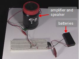 The photoresistor/photocell circuit with the batteries and
      amplifier.