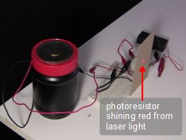 The photoresistor/photocell circuit receiving light from the laser
      communicator.