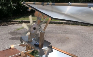 Cooling fan on Stirling engine outdoors.