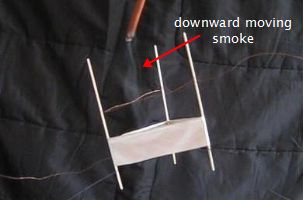 Showing smoke flowing downward from an incense stick placed above a Lifter.