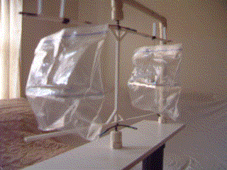 Animated gif made from movie of plastic bag test for Poynting 
      flow thruster with bare wire left alone.